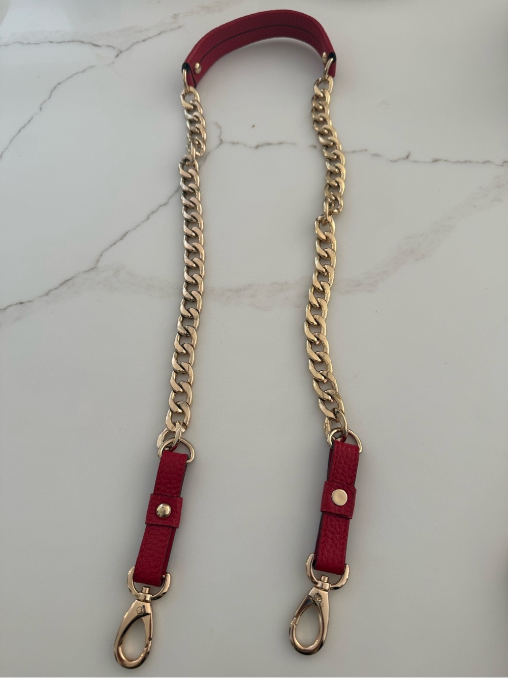 Red Leather and Gold Chain Bag Strap with Leather Shoulder Pad